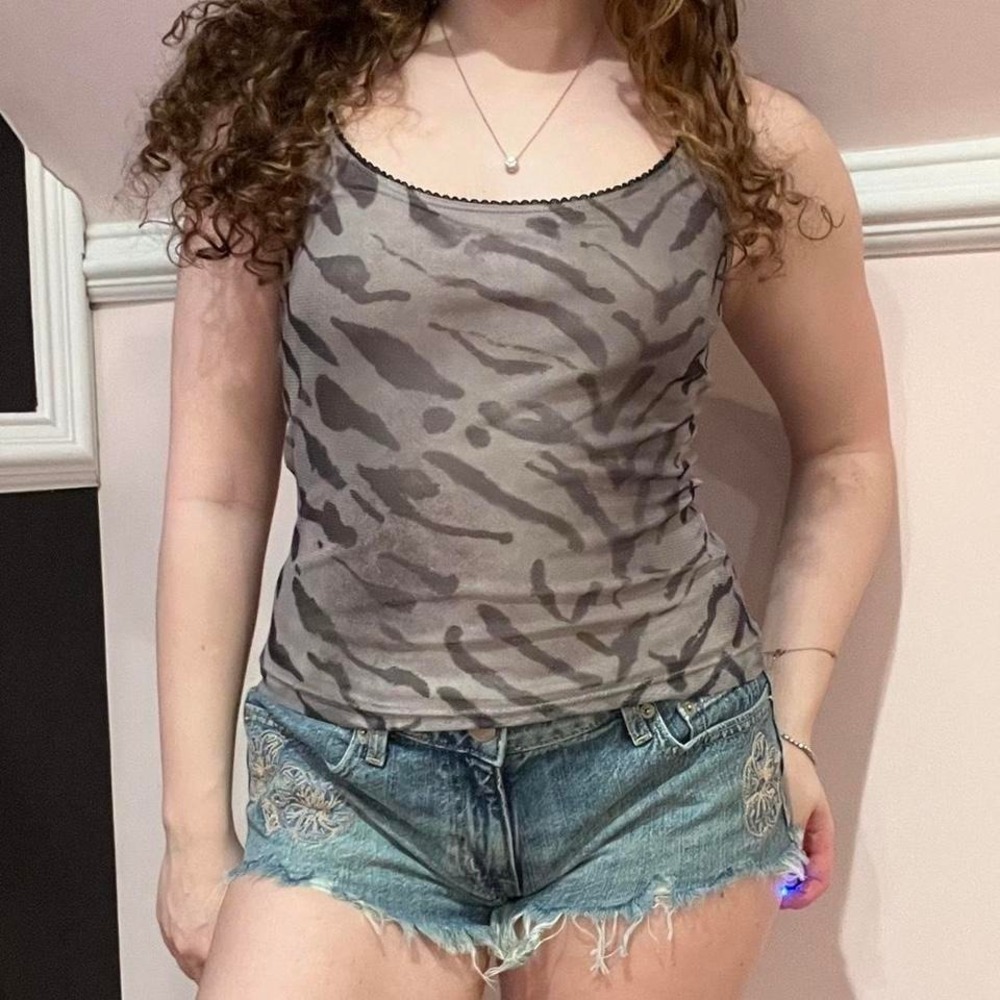 y2k gray zebra print tank top small